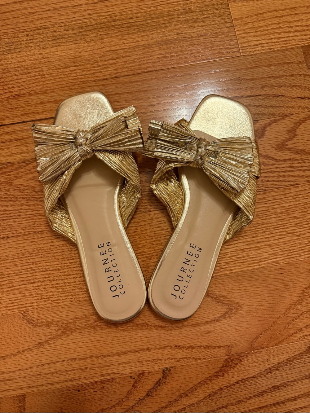 Journee Collection Metallic Gold Knotted Bow Slide Sandals